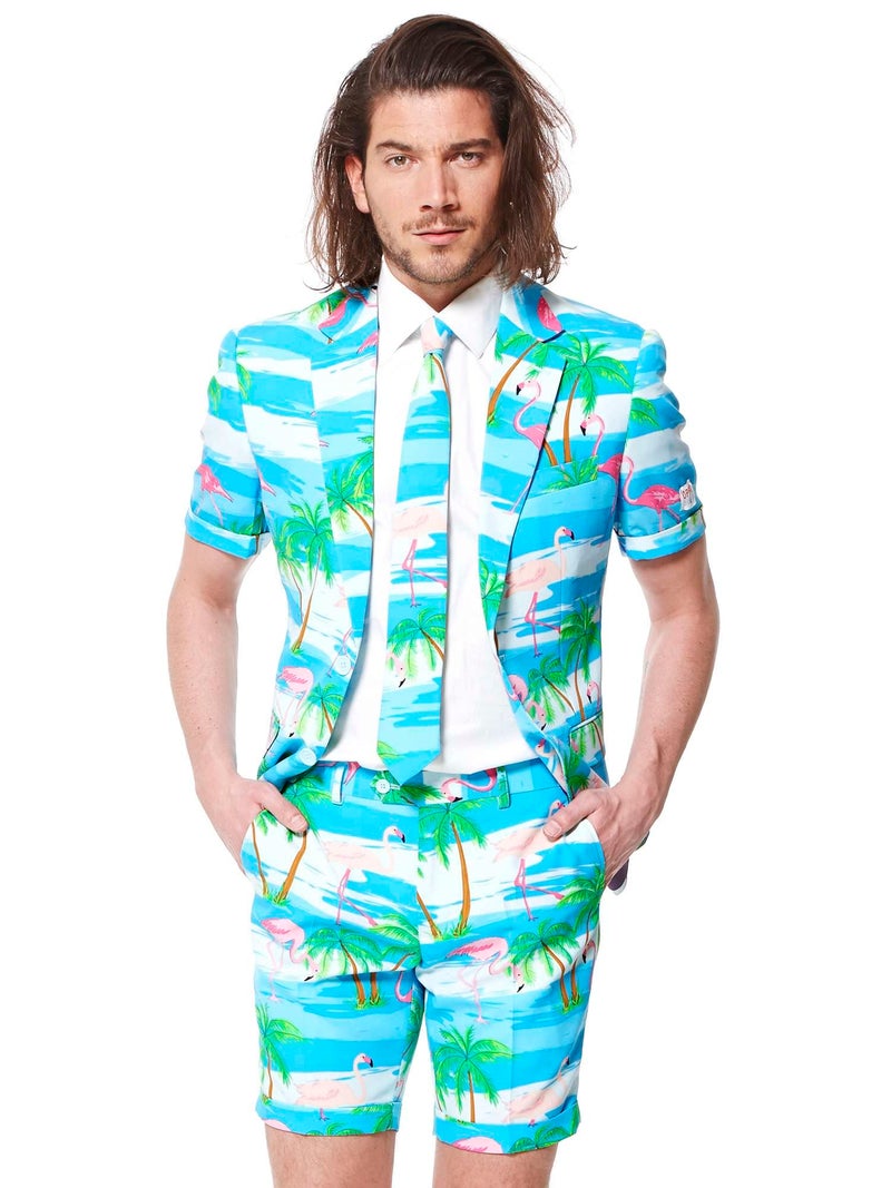 Opposuits Men's Summer Suit - Tropical Flamingo Outfit - Slim Fit - Includes Short Sleeved Blazer - Shorts - and Tie - Image 3